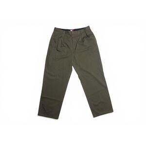 Vintage Tommy Hilfiger 38 x 32 Dark Green Khaki 100% Cotton Twill Pleated Chinos
